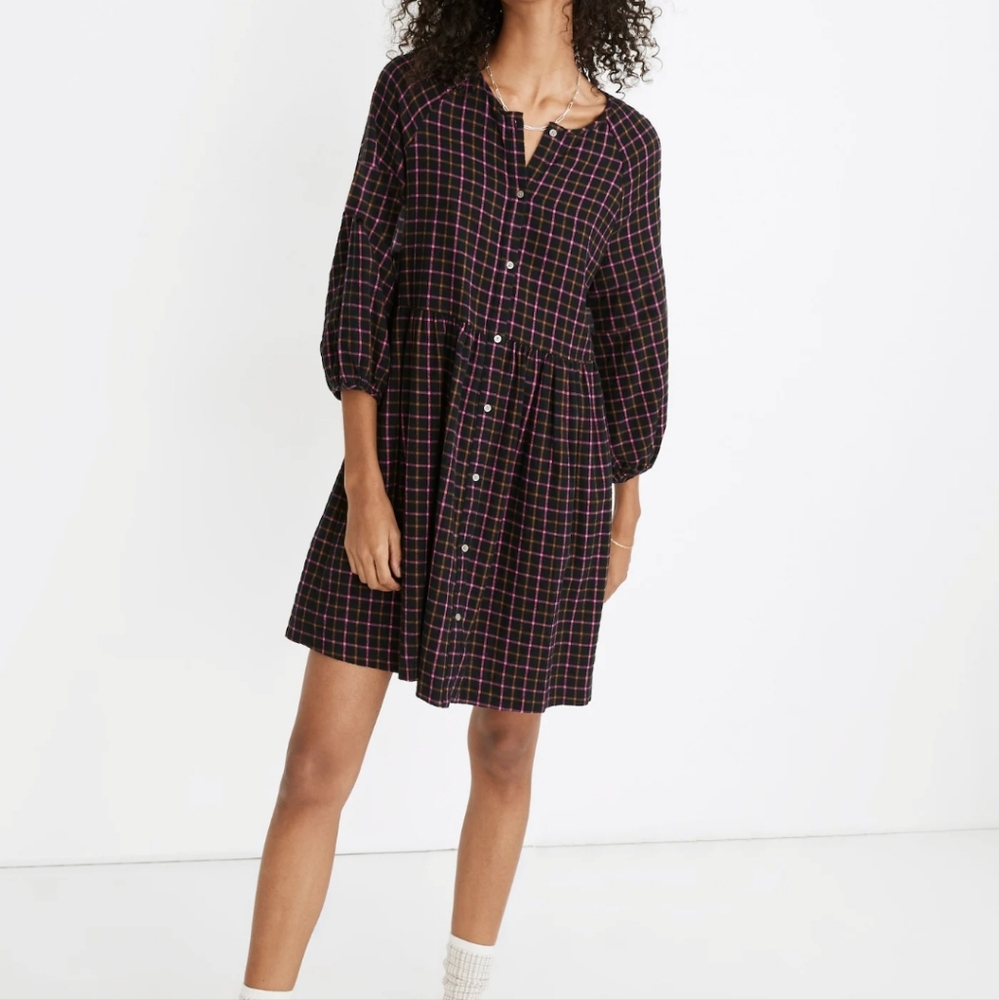 Madewell Checkered Mini Dress - Black and Purple